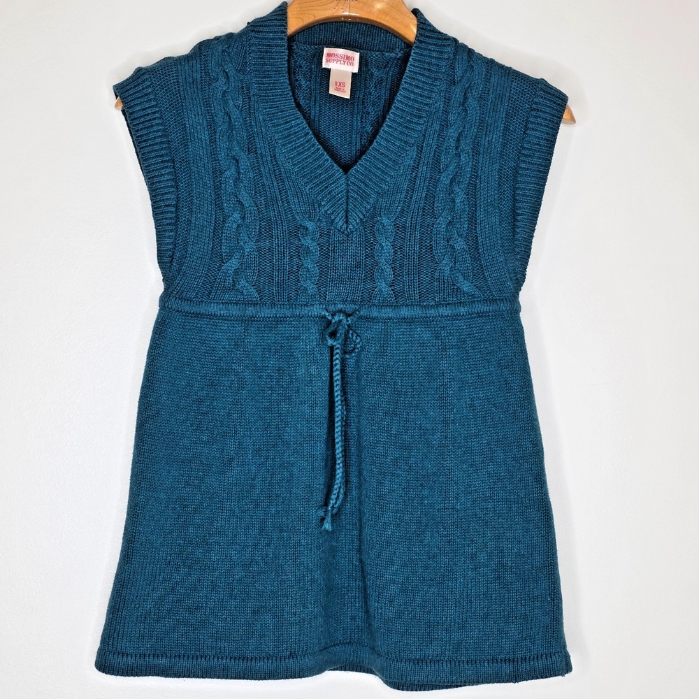 Vintage Y2K‎ Babydoll Sweater Tunic Sz XS Layering Cable Knit V Neck Preppy Top